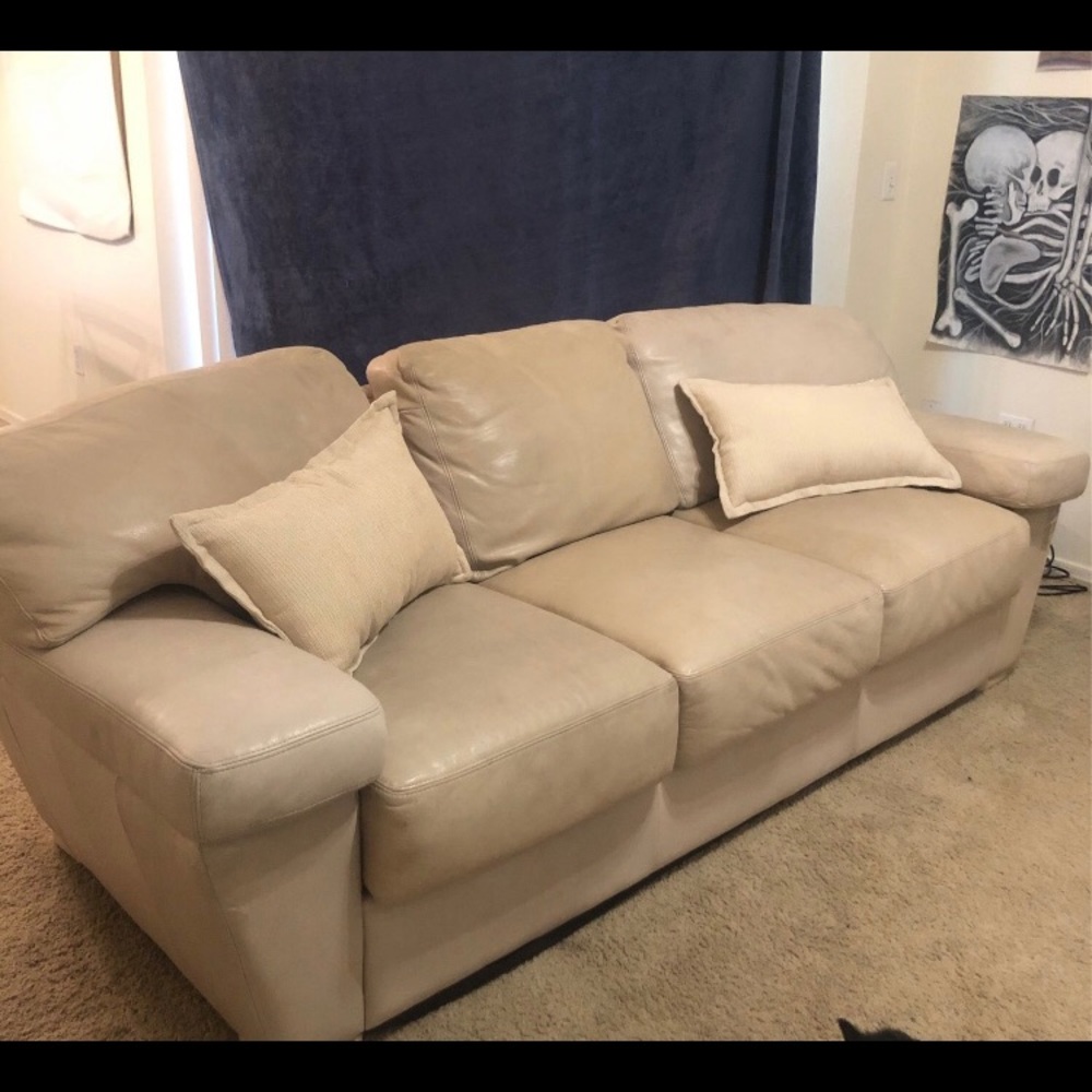 Beige real leather couch